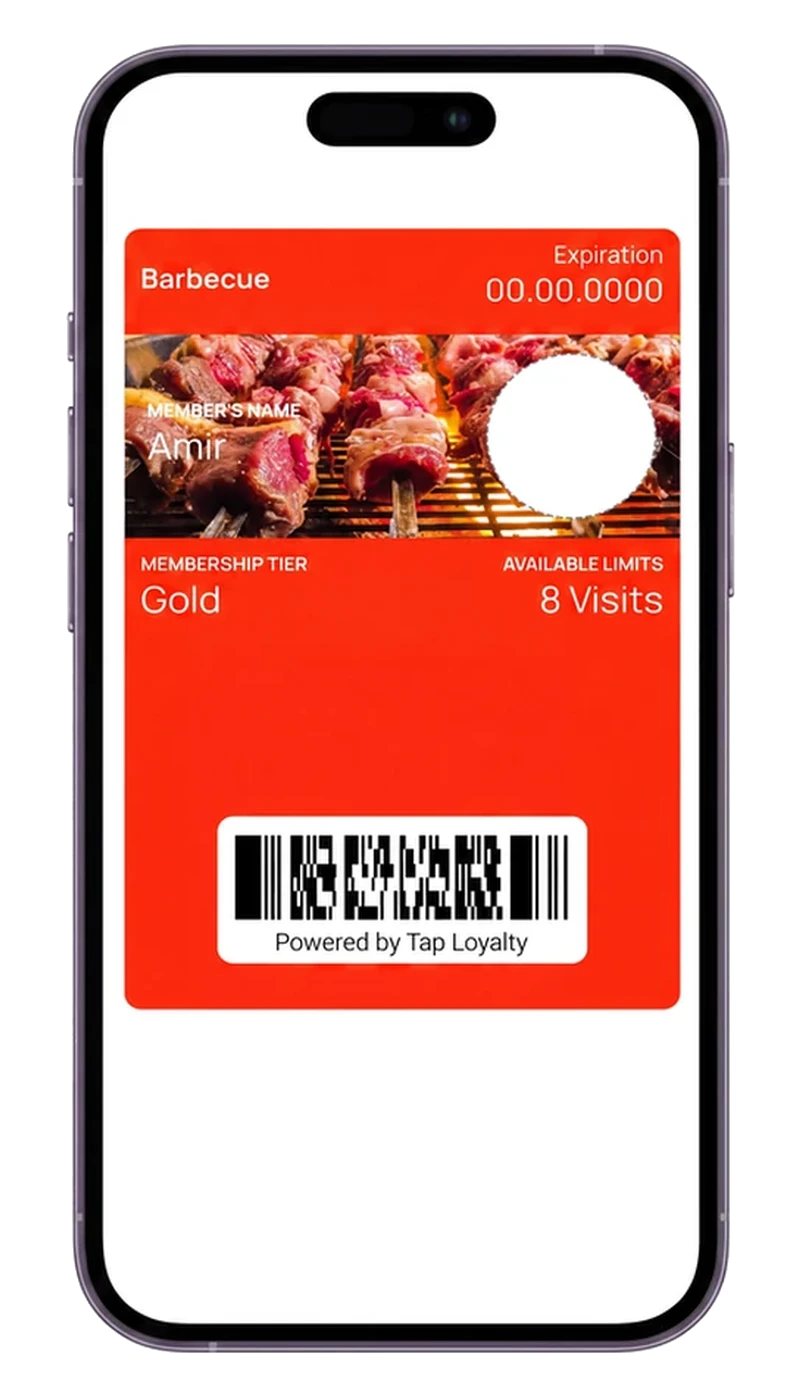 Example digital membership card for a fine dining restaurant