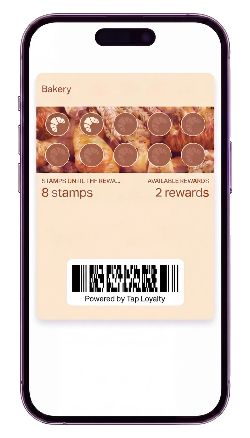 Example digital stamp card in Apple Wallet for a corner café